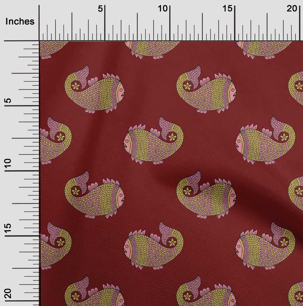 oneOone Cotton Flex Fabric Fish Block Printed Fabric 1 Yard 40 Inch Wide