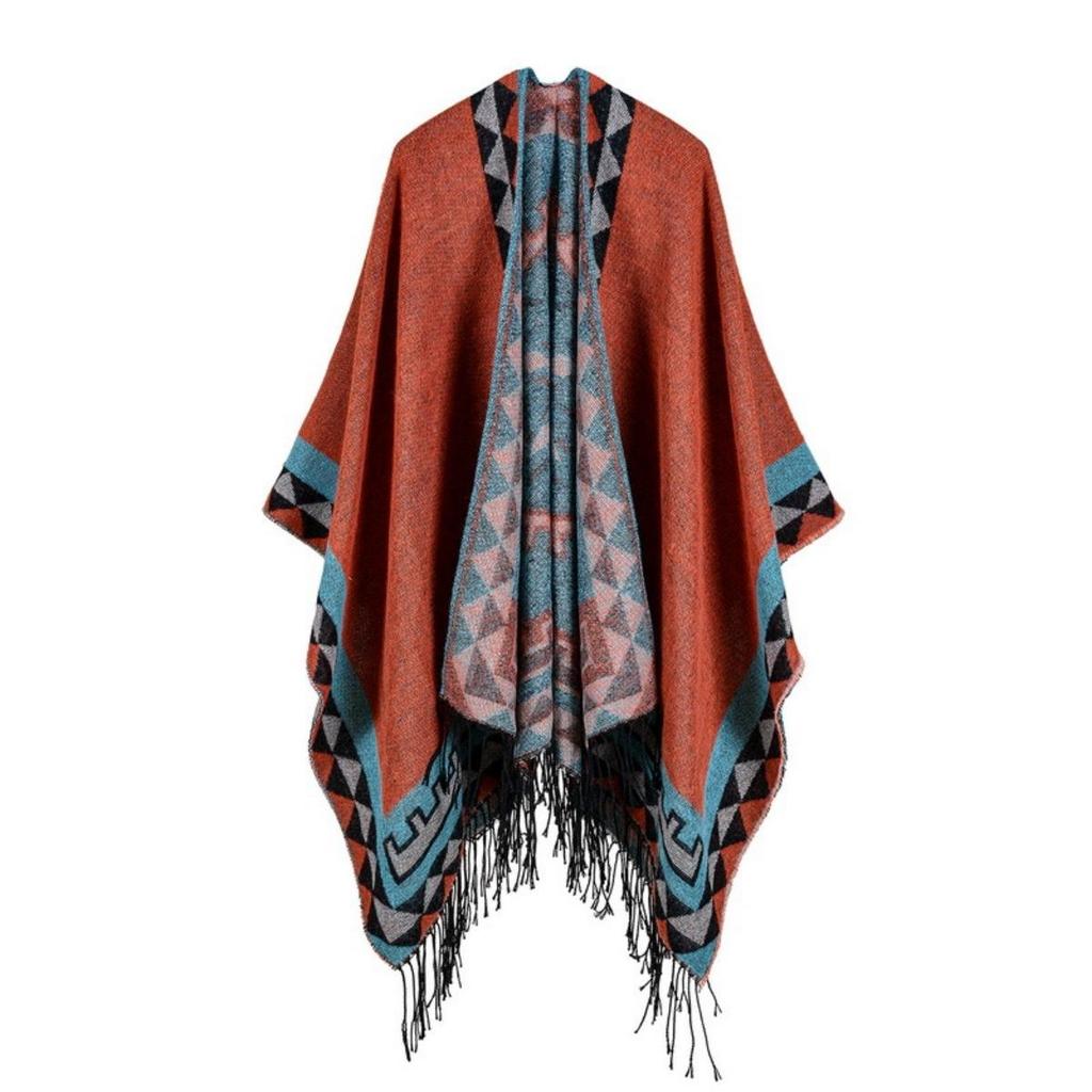 Sciarpa Autunnale e Invernale, Scialle da Viaggio Versatile a Quadri da Donna, Mantello Spaccato Spesso Etnico in Imitazione Cashmere