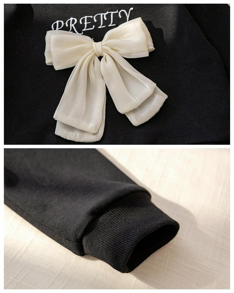 Dívčí mikina s mašlí v korejském stylu na jaro/podzim 2024 - Módní pulovr