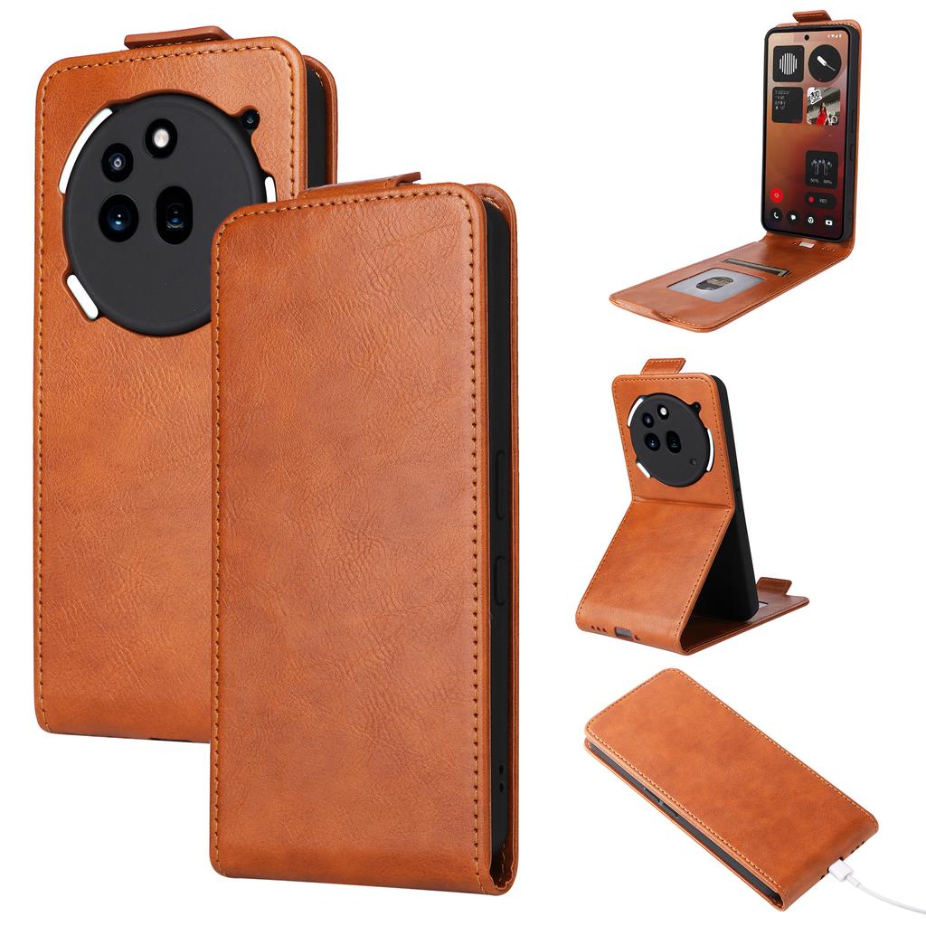 For Nothing Phone (3a) Pro Stand Case Magnetic Clasp Vertical Flip Leather Phone Cover with Card Holder