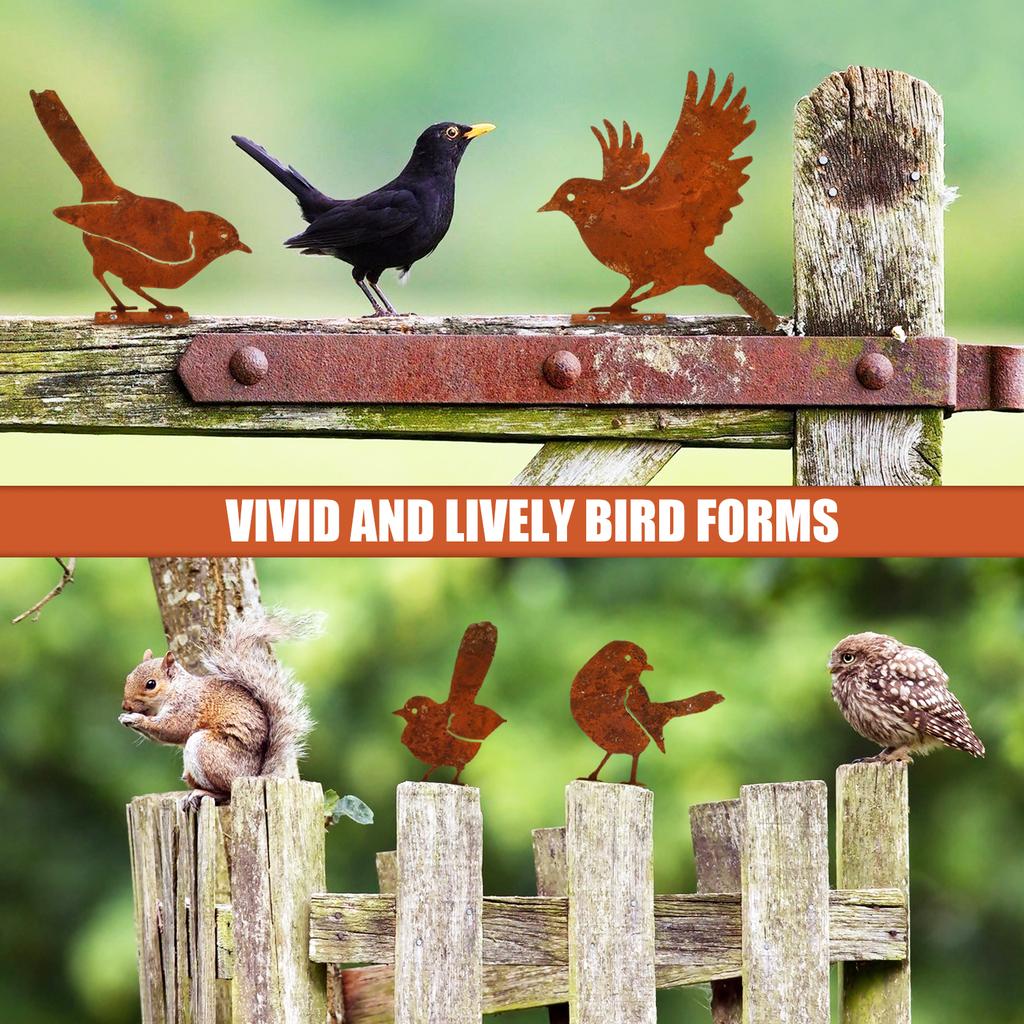 5Pcs Garden Rusty Bird Ornaments Metal Birds Statues Art Set Silhouettes Metal Bird Yard Decorations for Outdoor Fences Branches