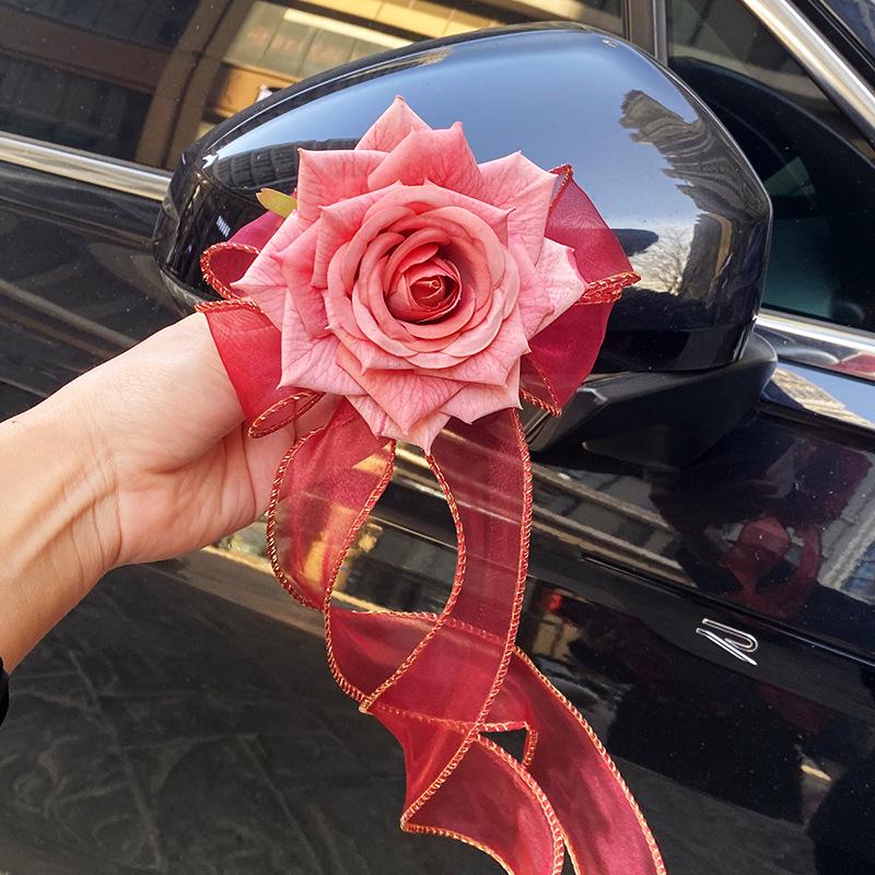 Wedding Car Decoration Set: Ribbons, Flowers, Mirror Arrangements, Double Happiness Stickers