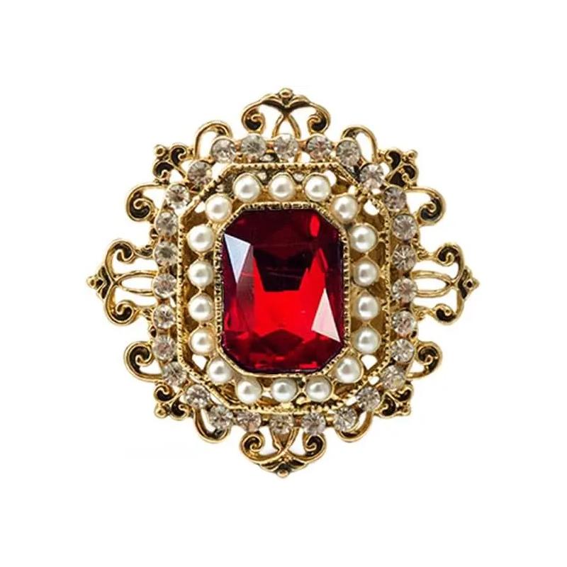 Vintage Rhinestone Brooch for Women Girls Baroque Rectangle Crystal Simulation Pearl Corsage Wedding Gift