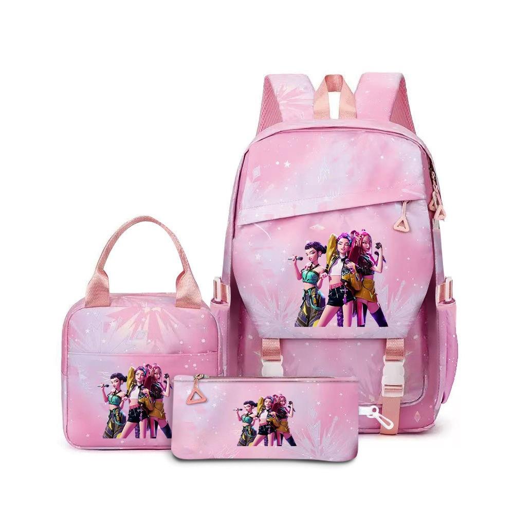 3 Piece School Backpack Set for Students Large Capacity Oxford Cloth Schoolbag with Shoulder Strap and Pencil Case