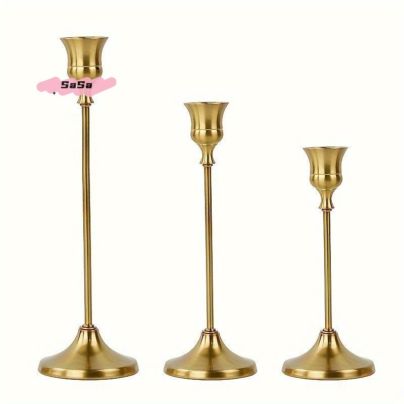 S-3Pcs Vintage Elegant Metal And Aluminum Tabletop Candle Holders, Suitable For Wedding Anniversary, Home And Hotel Decoration