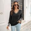 New Striped Lapel Women's Loose Autumn and Winter Long Sleeved Knit Sweater
