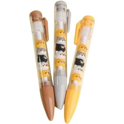 Cute Cat Design Gel Pen Set, 0.5mm Black Fine Point, 3 Pens (Brown, Gray, Yellow) with Dango Cat Charm