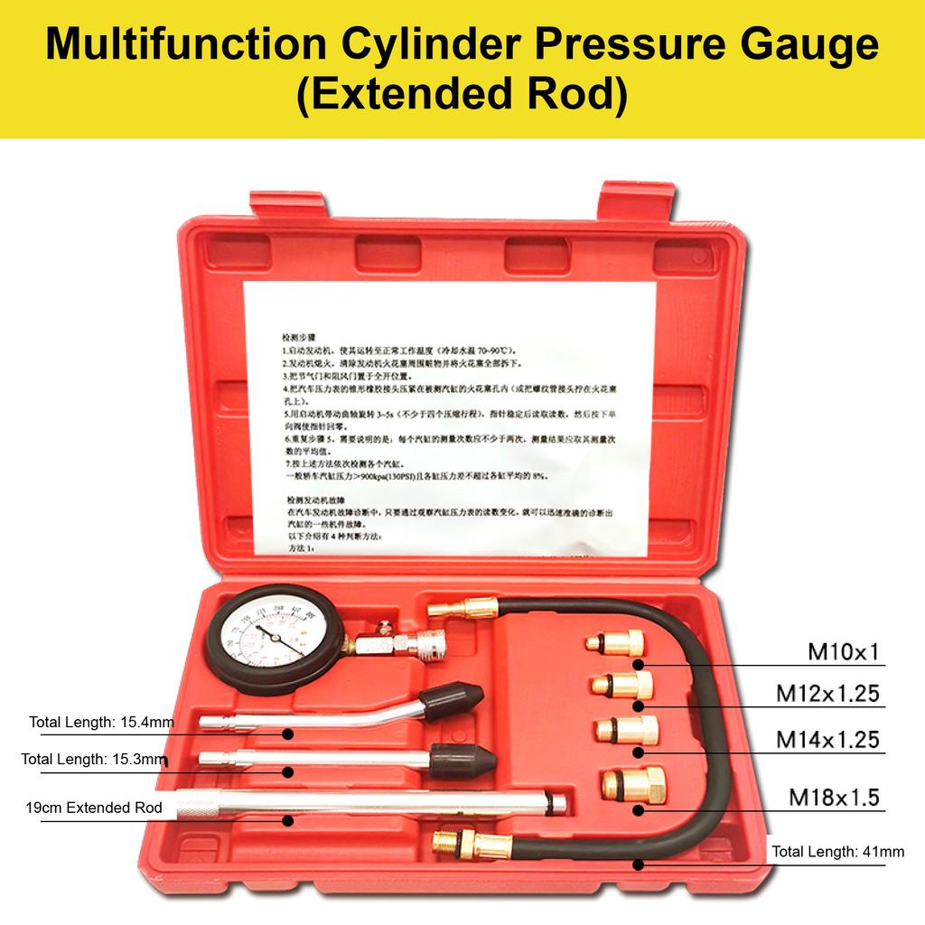 Cylinder Pressure Tester Kit 0‑300 PSI Compression Gauge for Car Motorcycle Brass Adapters Quick Release Dual Units