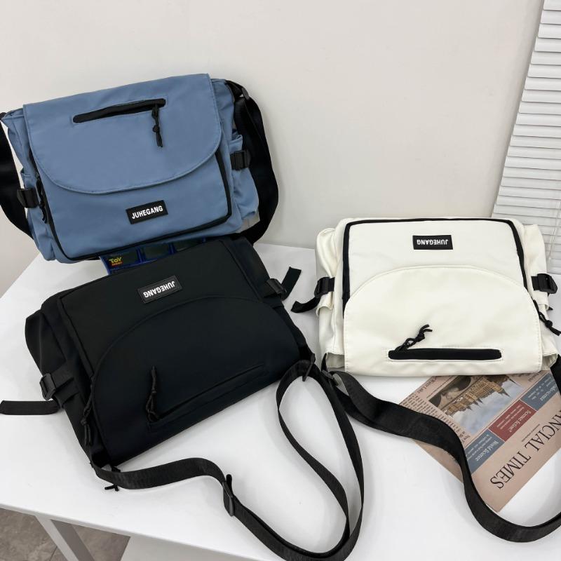 Solid Color Simple Nylon Cloth College Student Canvas Bag Street Locomotive Trendy Core Camp Mailman Bag New Bag