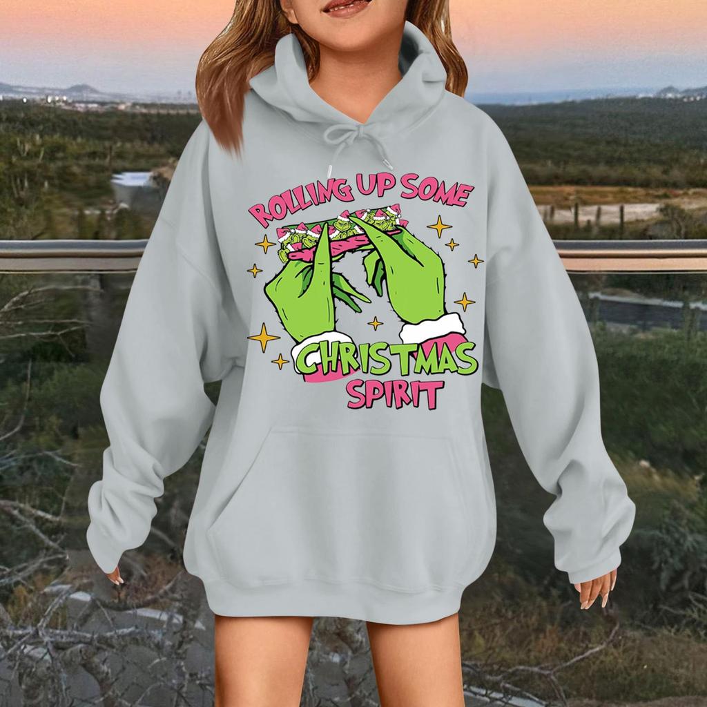 Children's Fashionable Casual Long-sleeved Loose Christmas Print Pullover Hooded Sweatshirt