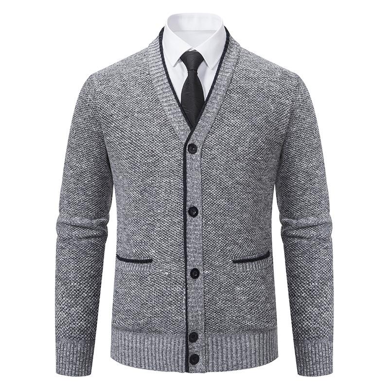 Casual Long-sleeved V-neck Cardigan Sweater Men s Fleece Versatile Dad Knitted Jacket M