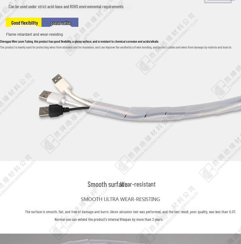 Shengpai PE Cable Management Sleeve - Black/White Optional Wire Organizer with Protective Roll-End Strap