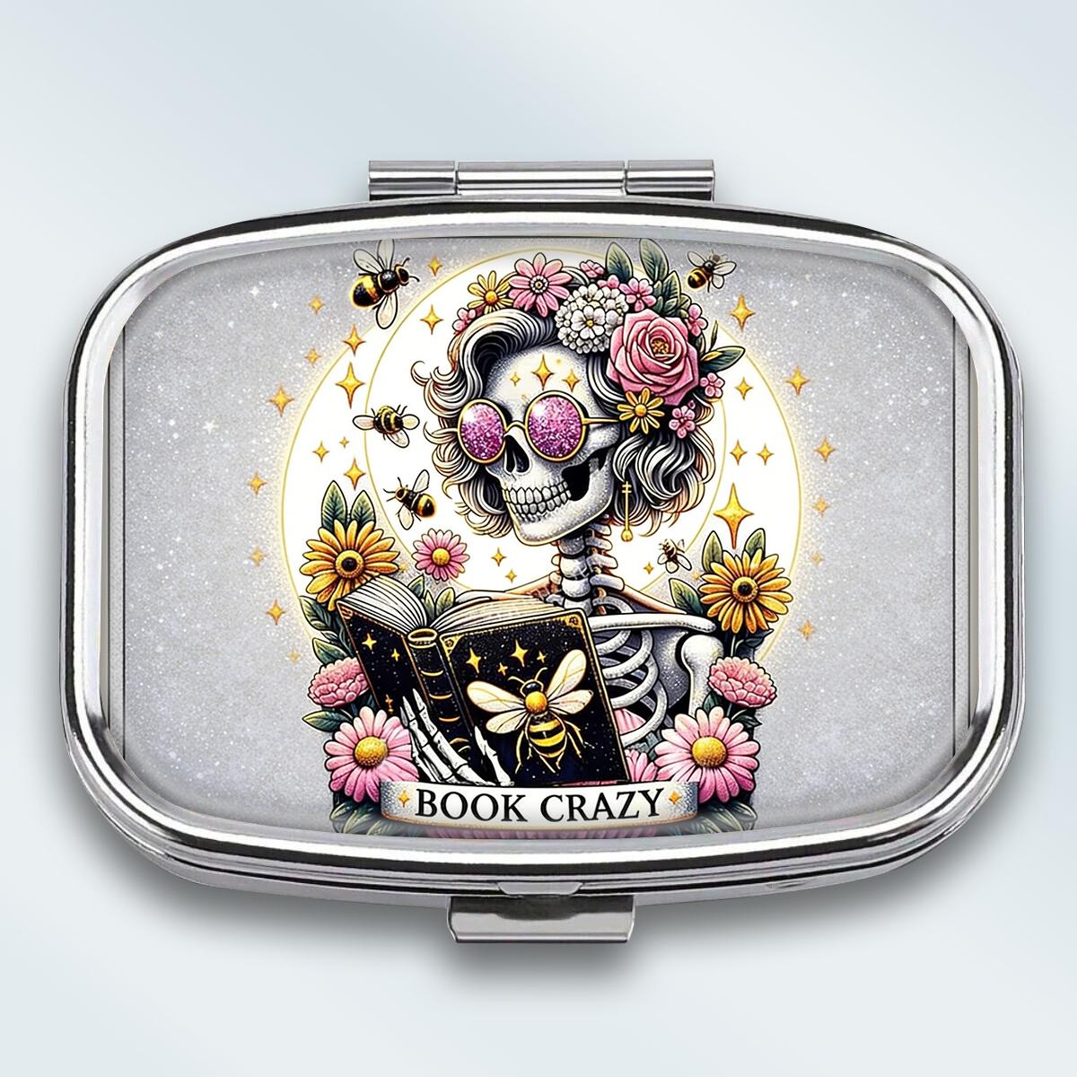 

Portable Pill Box with 2 Compartments, Mini Metal Medicine Organizer Case, Cute Printed Pill Container for Vitamins, Pills, Jewelry, Travel, Daily Use