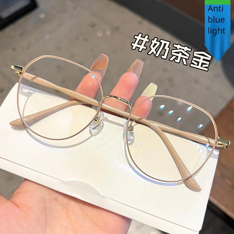 Ins Metal Round Decor Round Glasses Women Anti Blue Light Computer Glasses Black Metal Spectacle Frame 0 Diopter  Glasses