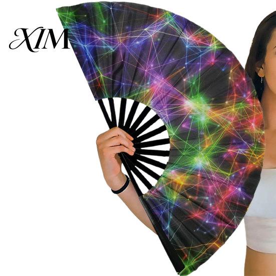 Decorative Fan Folding Sturdy Bone Exquisite Pattern Bright Color Glow in The Dark Festival Performance Party Supply