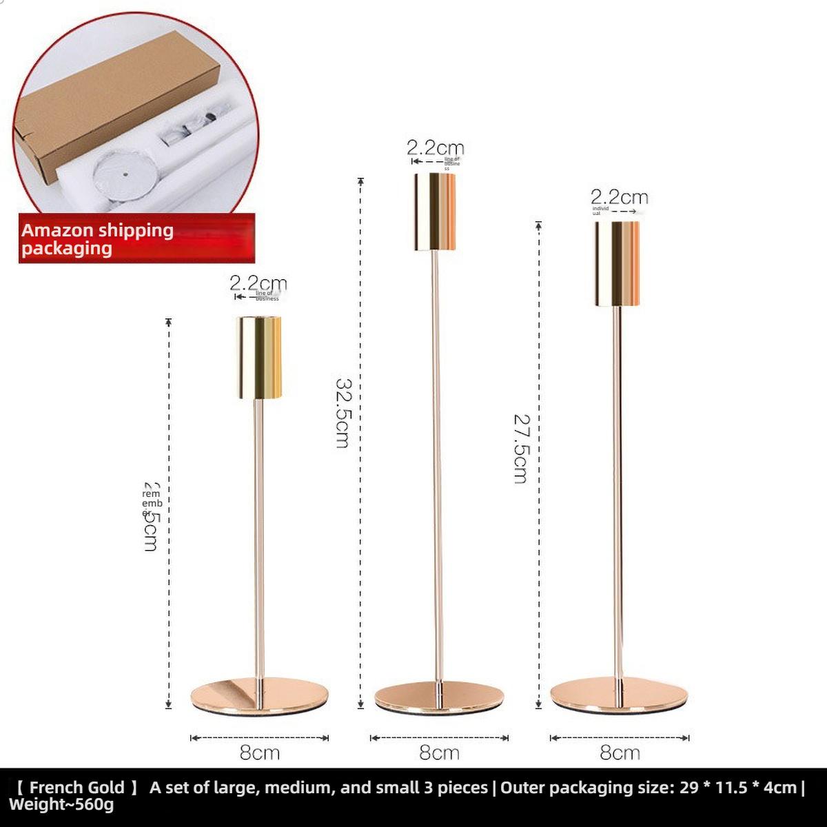 

3Pcs Elegant Gold Candlestick Holder - Metal Long Candle Stand for Home Decor, Vintage Candle Wick Holder with Durable Design