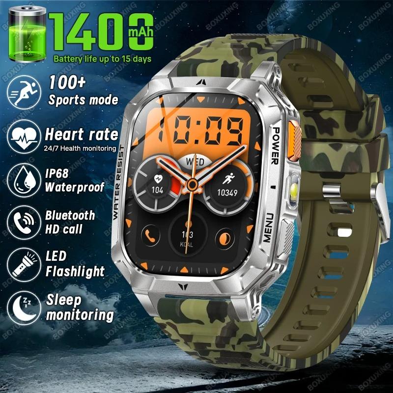 Neue Militärqualität 1400 mAh Akku Smartwatch Herren 2,01" Bildschirm 5ATM Wasserdicht GPS Track Sport Fitness Smartwatch