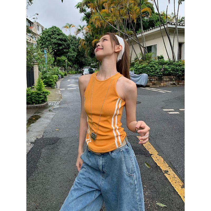 

Повседневный жилет для девочек, длинный стиль, оранжевая полоска, майки без рукавов для женщин XL оранжевый