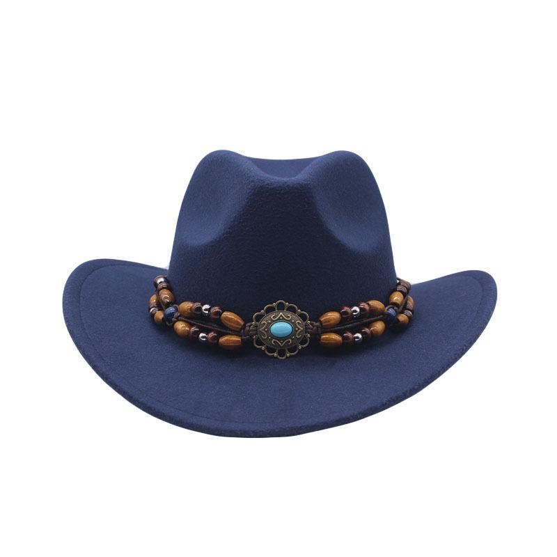 European and American New Western Cowboy Hat Woolen Jazz Top Hat Men and Women's Ethnic Style Big Eaves Hat Autumn and Winter Felt Hat
