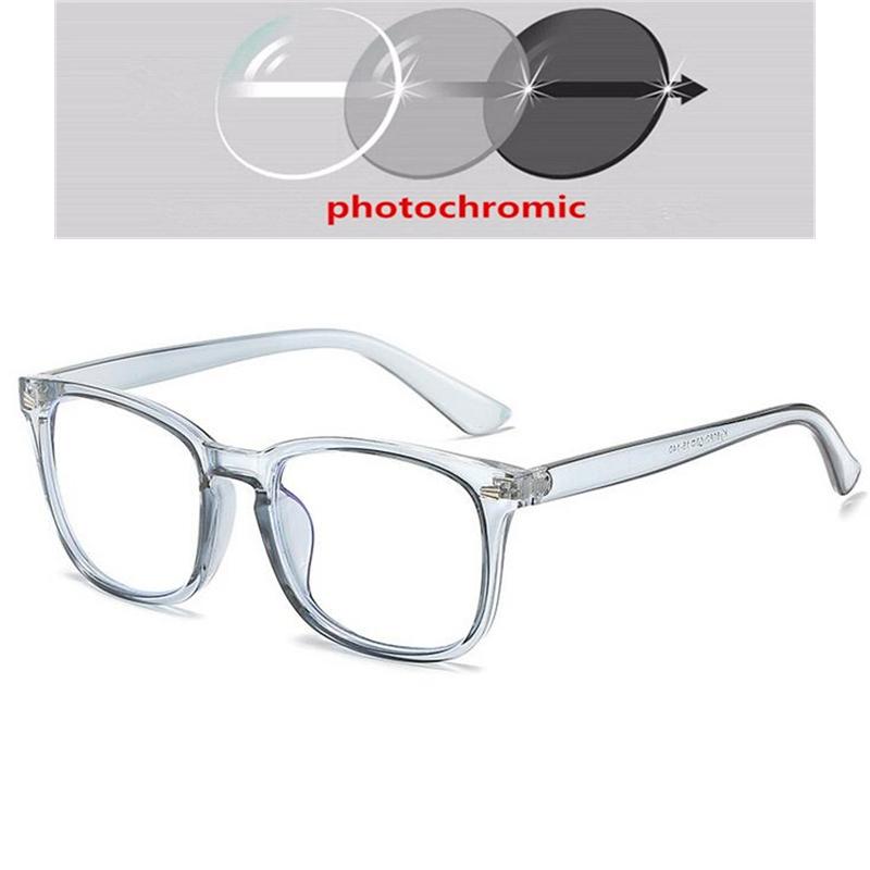 Women Men Sun Photochromic Gray Square Diopter Glasses 0 -0.5 -0.75 To -6.0 Vintage Computer Anti Blue Rays Short-Sight Eyewear