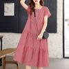 Women Plaid Print Summer Casual Square Collar Short Sleeve Dress