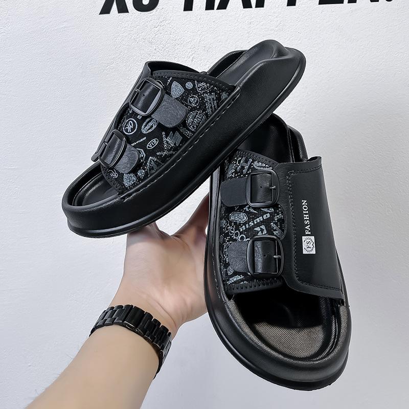2025 new men's beach shoes casual and comfortable outer wear platform one pedal one word slippers tide 371224-A