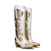 New long cowboy boots thick heel pointed white gold women's western boots