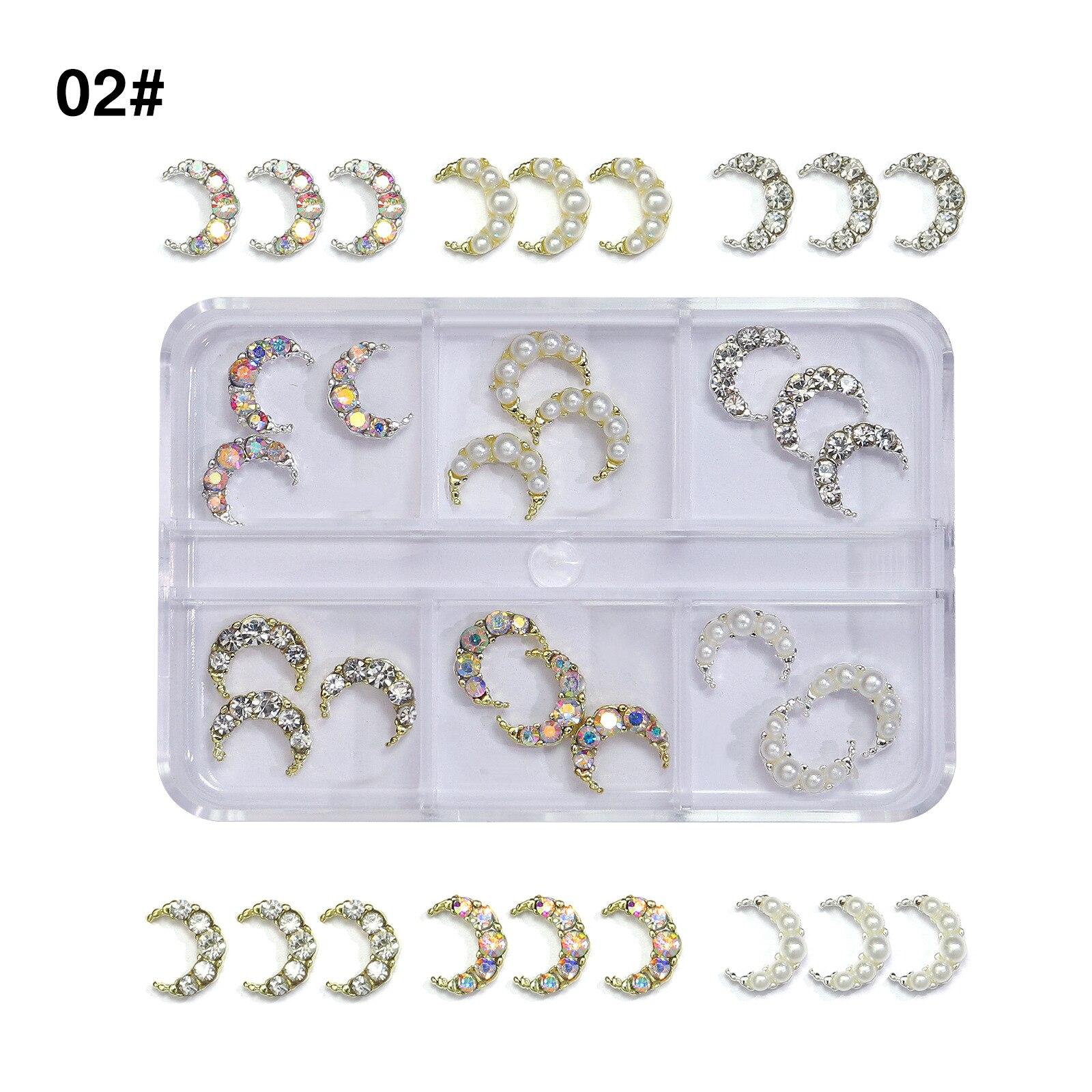 

18 шт./кор. украшения для ногтей в форме луны со стразами и жемчугом, орнамент из сплава, украшение для дизайна ногтей 02