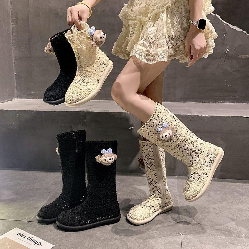 Breathable and wear-resistant lightweight lace long and short boots for women's 2025 summer and autumn new Korean version breathable hollow all-match