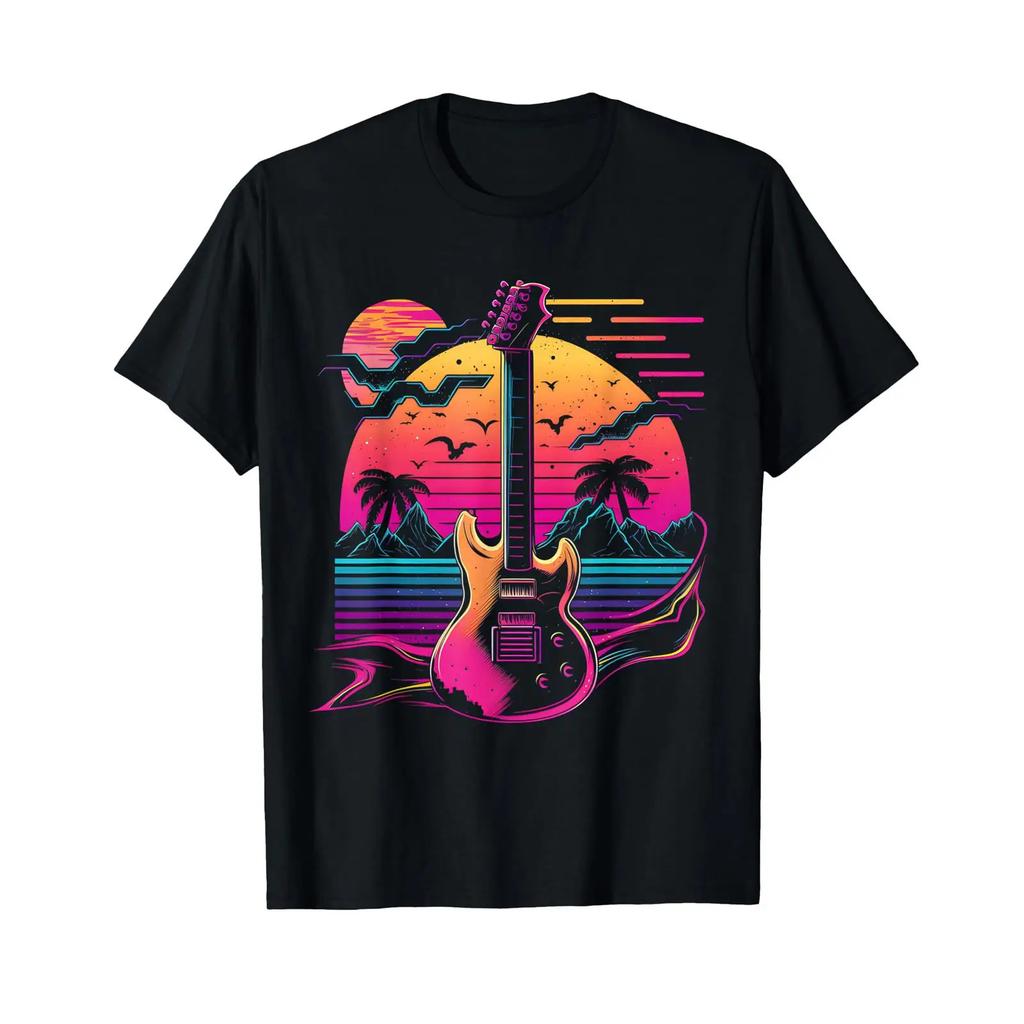 Guitar Music Band Rock Retro Vaporwave Vintage 80s 90s T Shirt Black Vintage Washed Designer Clothes Stylish Slightly Casual
