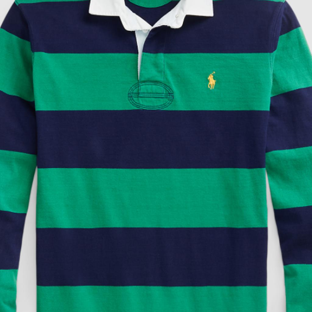 Polo Ralph Lauren Polo Color Block Striped Logo Embroidered Loose Long Sleeve Polo Shirt Men Tops Slope-Green MNPOKNI16823527-410