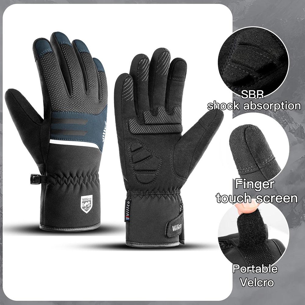Black Winter Warm Fleece Gloves Waterproof Full Fingers Cycling Glove Outdoor Sports Running Hiking Motorcycle Snowboard Skiing Gloves Touch Screen.