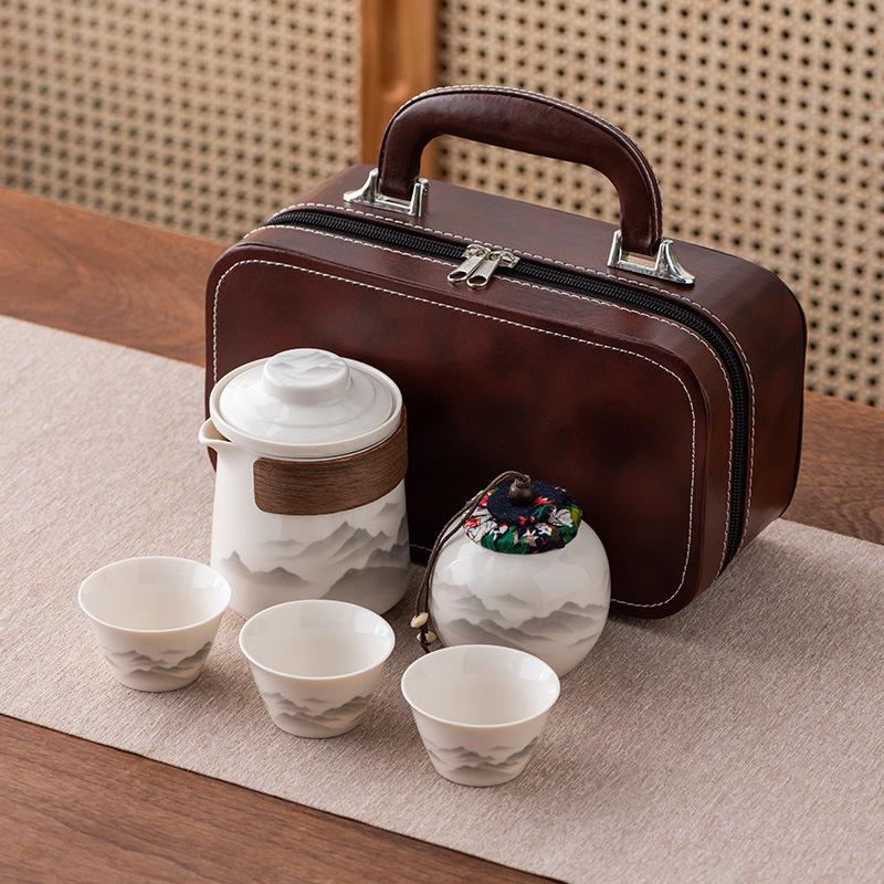 Ink and Wash Guochao Travel Tea Set, a Pot of Three Four or Six Cups, Express Outdoor Portable Gift Box Storage Set, High-end Gifts.
