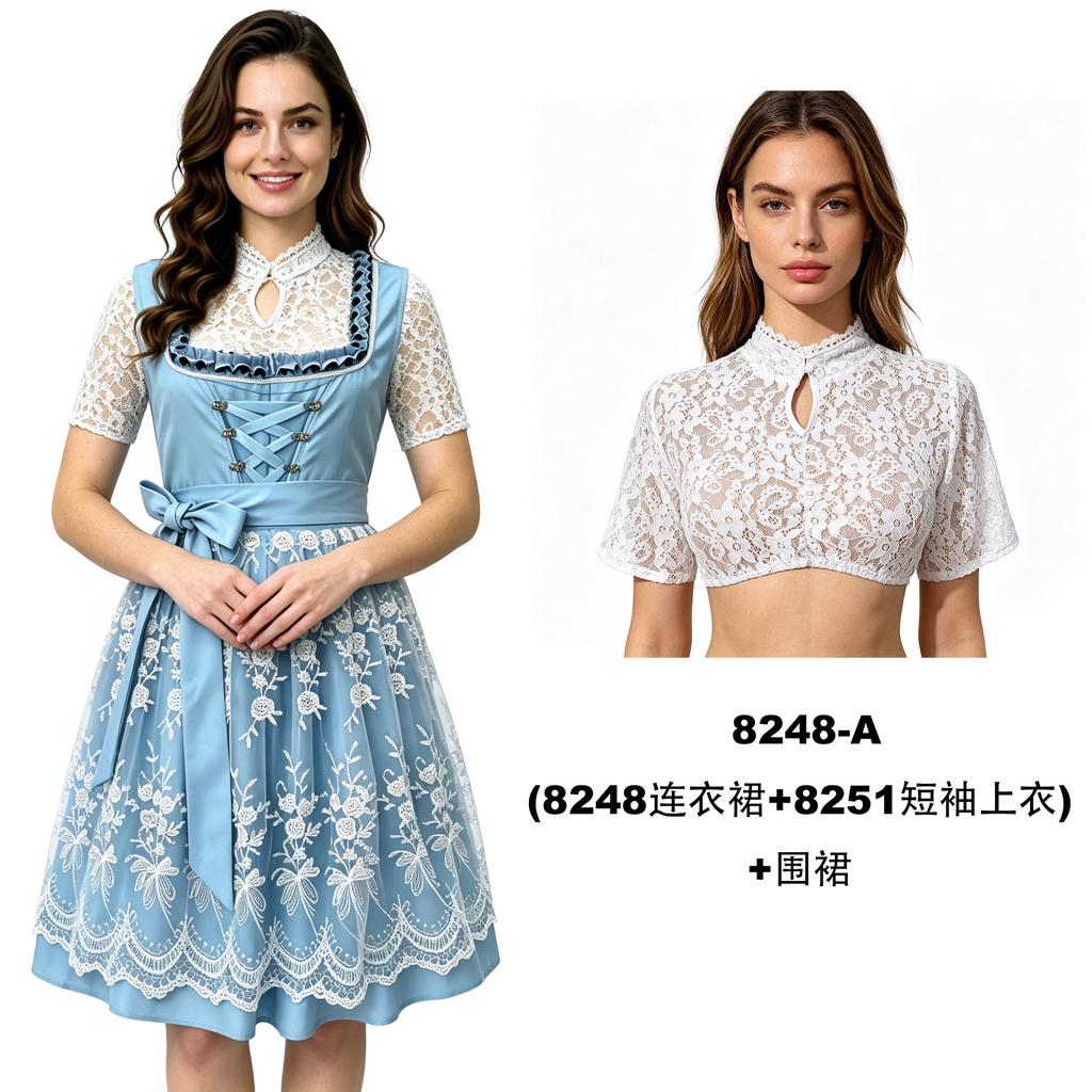 Yixiaoyi Bavarian Dirndl Dress Women's Oktoberfest Costume Polyester Lace