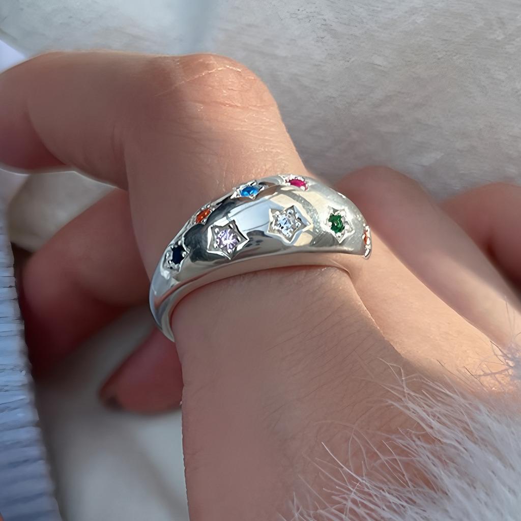 VENTFILLE CopperColorful Zircon Star Ring For Women Smooth Wide Fresh Aesthetic Fashion Jewelry Gift Dropshipping