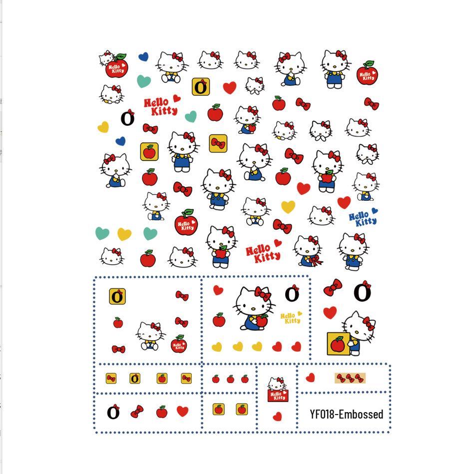 Hello Kitty Cartoon Nail Stickers & Decorations - Embossed Cat Design Ornaments