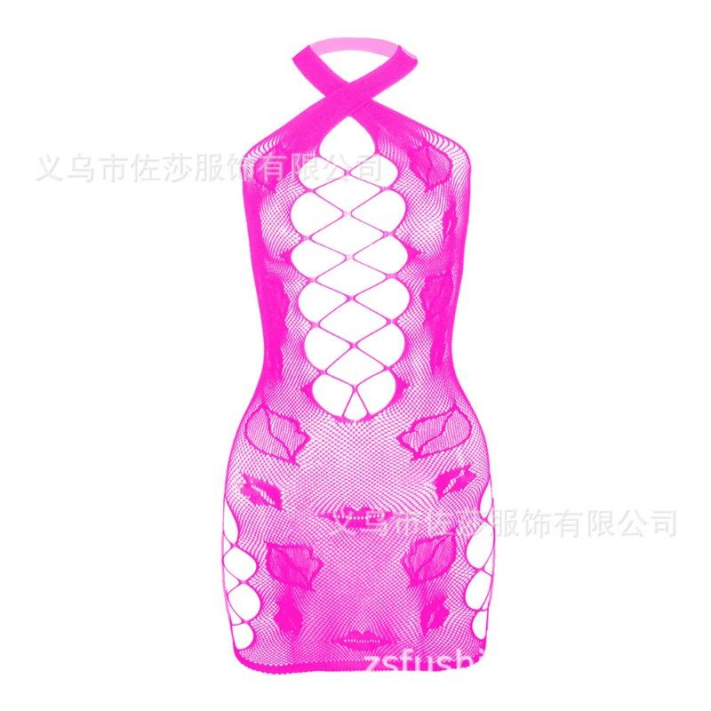 Sex clothes Suspender Crossed Hollow Black onesie Mesh hip skirt