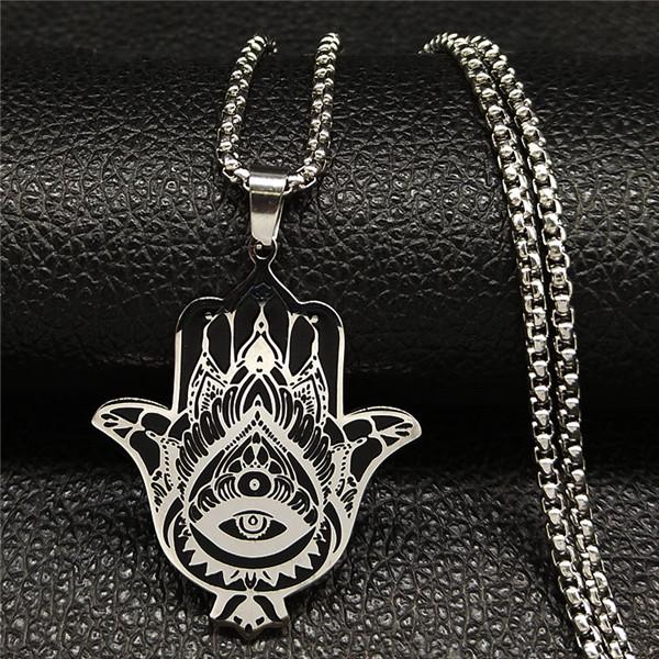 Hamsa Hand of Fatima Stainless Steel Necklaces Men Fatima´s Hand Turkish Eye Necklaces Pendants Jewelry collier homme N933S02