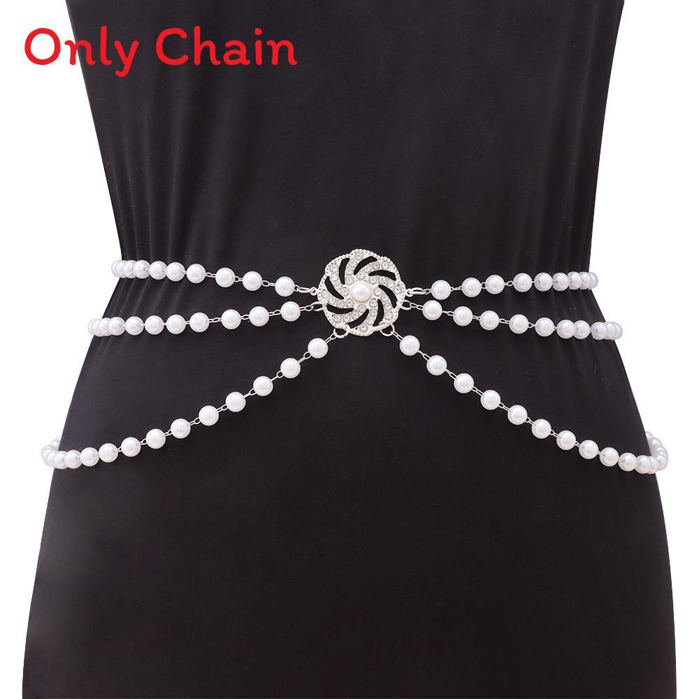 

Модная цепочка на тело с жемчужными украшениями и боковыми кисточками, идеально подходящая для лета и зимы. белый