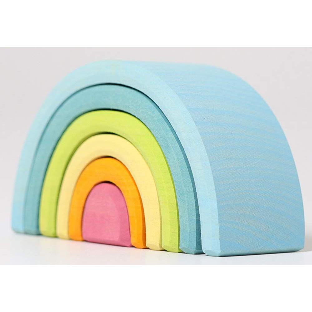 GRIMM'S Toy Educational Toy Building Blocks Interior Figure Play Rainbow Height 5.5 X Width 10.5 X Depth 4cm Rainbow Colored Tunnel Pastel Small