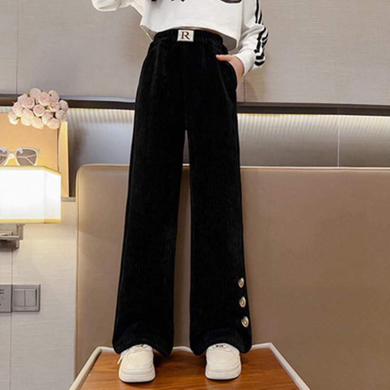 

2025 Новые осенне-зимние флисовые широкие повседневные брюки для девочек - Стильные и уютные для детей среднего и старшего возраста 160