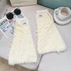 Womens Y2K Girls Winter Furry Leg Warmer wtih Drawstring Harajuku Letter Label Furry Plush Flared Boot Cover Long Socks