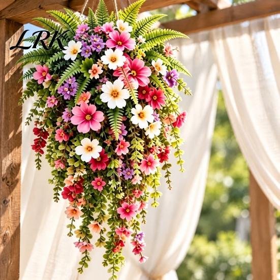 Natural Charm Window Display Artificial Hanging Flowers Basket, Fake Morning Star Floral Vine Garland, Plants Faux Plant for Indoor Outdoor