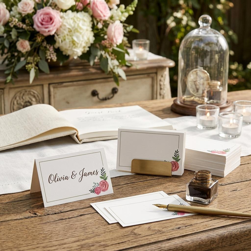 50Pcs Rose-Printed Blank Table Cards for Wedding Party Place Cards Handwritten Name Sign In Table Decoration
