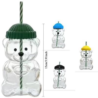 Neues Bearstraw Becher, 20oz Niedlicher Bären Glasbecher mit Haltbarem Strohhalm - Virales Tierdesign Für Smoothies, Boba & Eiskaffee