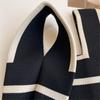 Student Handmade Wide Stripe Plaid Tote Bag Knit Handbag Shopping Bags Knot Wrist Bag