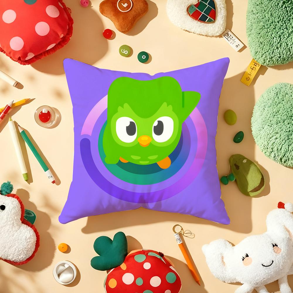 D-Duolingo Owl D-Duo Cushion Cover Plush Fabric Soft Double-Sided Printed Sofa Warm Winter Home Gift Pillow Cover