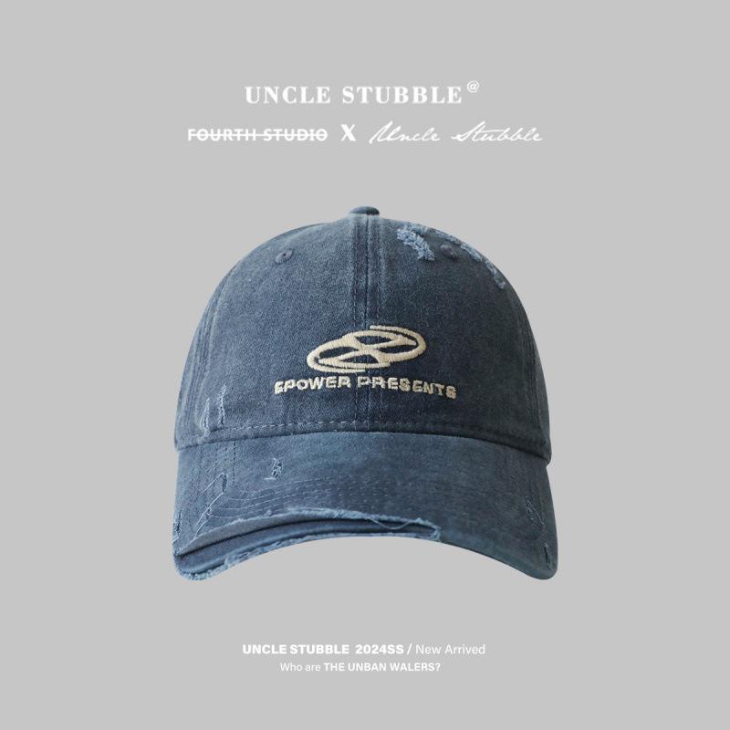 Washed and worn trendy baseball caps for boys and girls, neutral wind, personalized holes, embroidered soft top cap