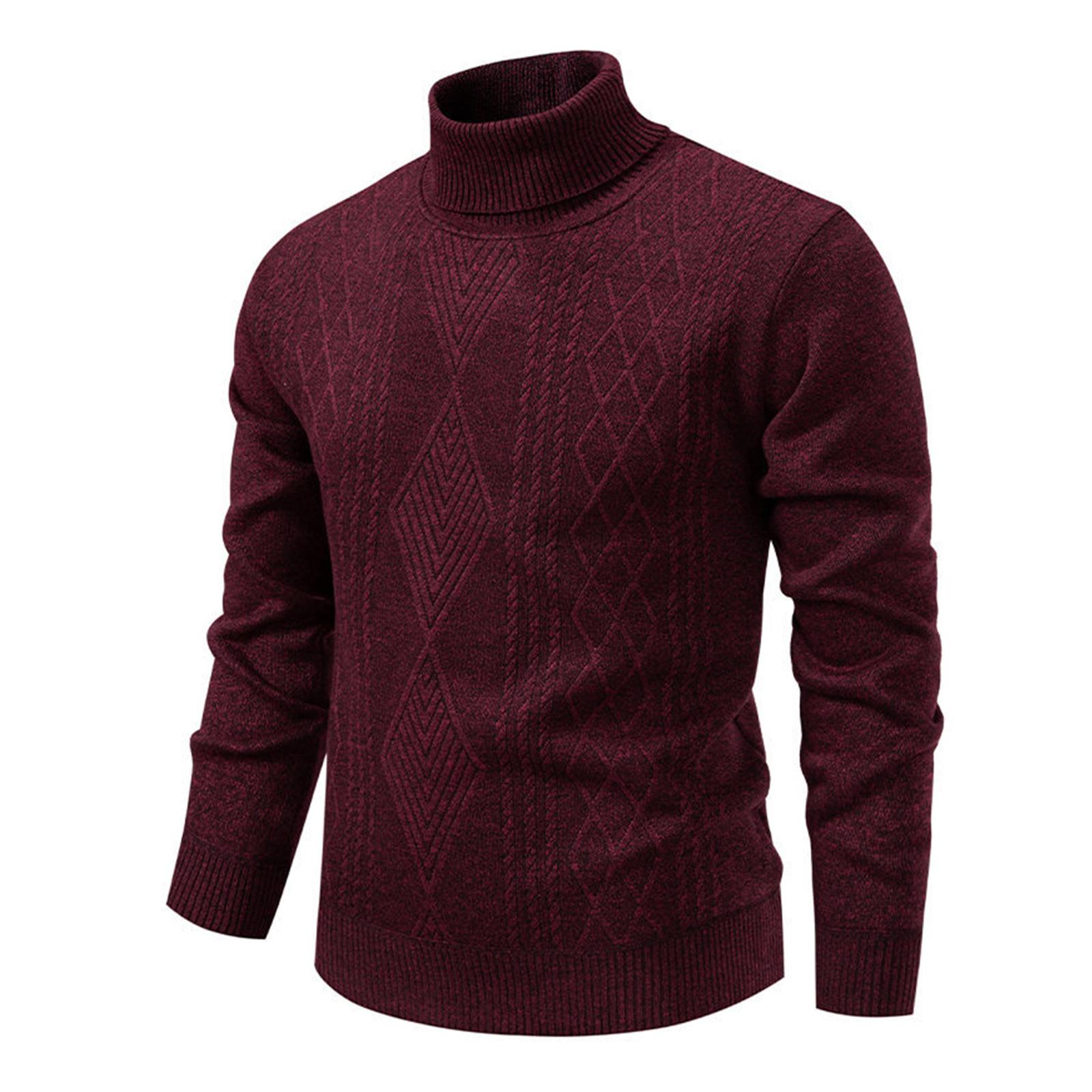 

Men s Solid Color Textured Sweater Plus Velvet Thickened Casual High Collar Warm Knitted Pullover XXXL