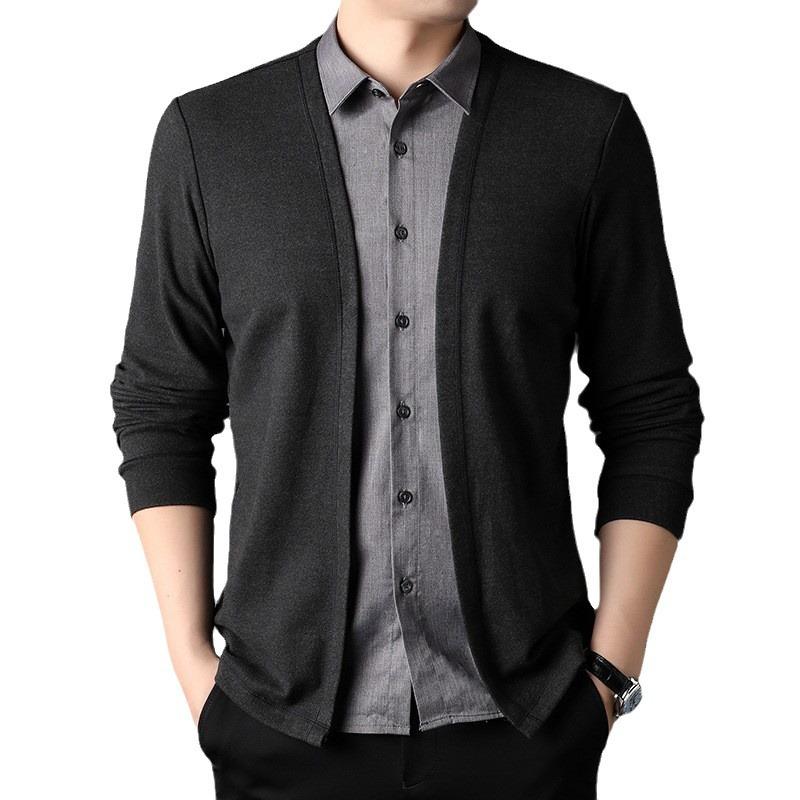 Men’s Casual Two-in-One Shirt Collar Knit Cardigan